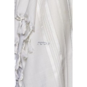 Talith in woolen white strip argente