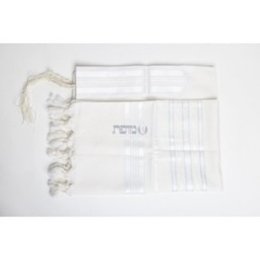 Talith in woolen white strip argente
