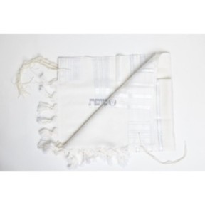 Talith in woolen white strip argente