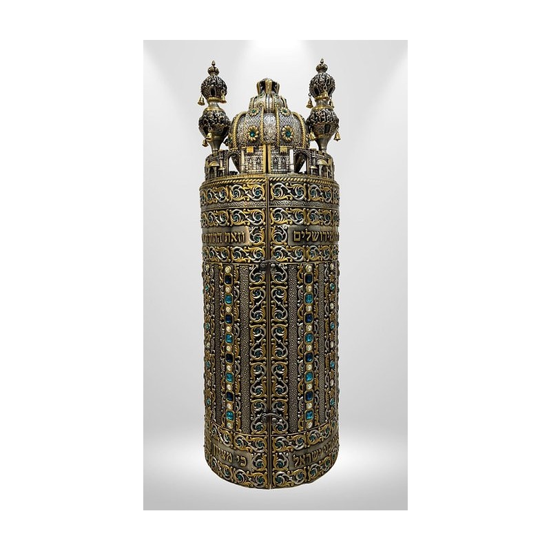 Sac à rouleaux de la Torah - Modèle Panama | Argent noirci | Combiné avec de l'or 14 carats
