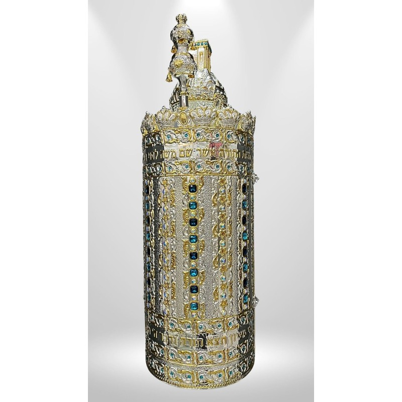 Sac à rouleaux de la Torah - Modèle Panama | Argent brillant | Combiné avec de l'or 14 carats