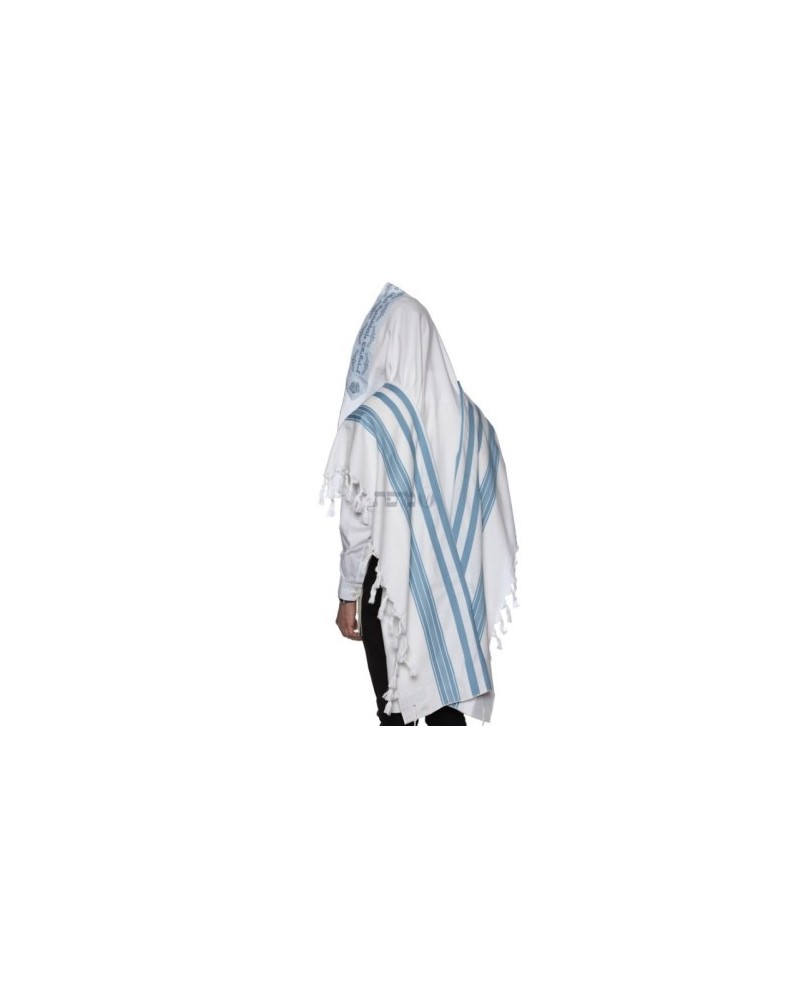 Talith coton bande bleu ciel
