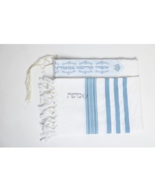Talith coton bande bleu ciel