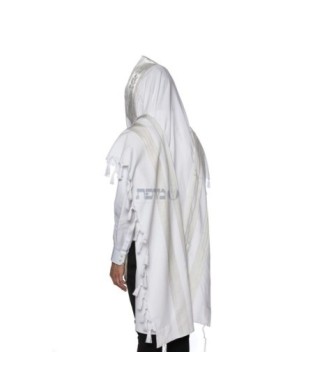 Talith coton bande blanc argentée