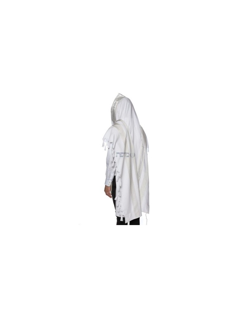 Talith coton bande blanc argentée