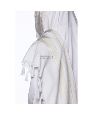 Talith coton bande blanc argentée