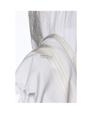 Talith coton bande blanc argentée