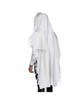 Talith coton bande en blanc cassé