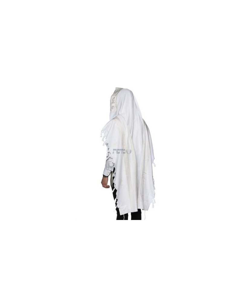 Talith coton bande en blanc cassé