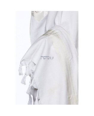 Talith coton bande en blanc cassé