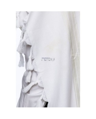 Talith coton bande en blanc cassé