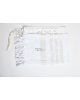 Talith coton bande en blanc cassé