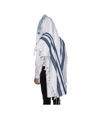 Talith coton bande bleu marine