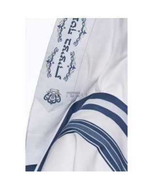 Talith coton bande bleu marine