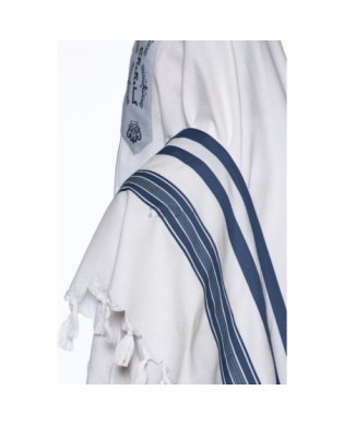 Talith coton bande bleu marine