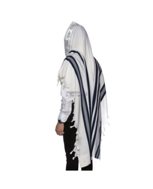 Talith en laine bande bleue marine