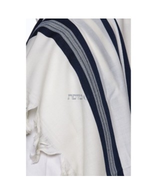 Talith en laine bande bleue marine