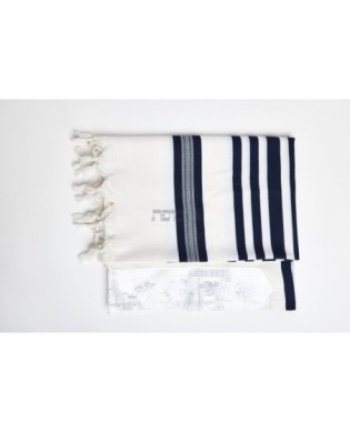 Talith en laine bande bleue marine