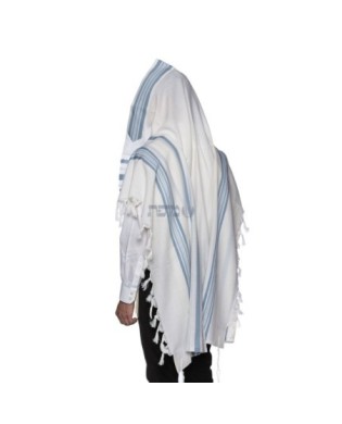Talith en laine blanc bande bleu ciel