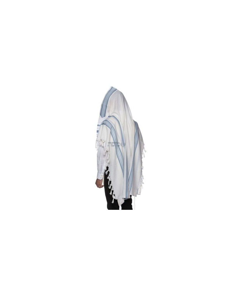 Talith en laine blanc bande bleu ciel