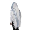 Talith en laine blanc bande bleu ciel