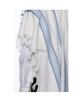 Talith en laine blanc bande bleu ciel