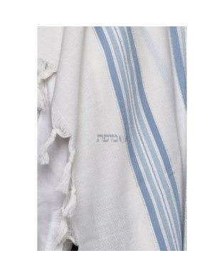Talith en laine blanc bande bleu ciel