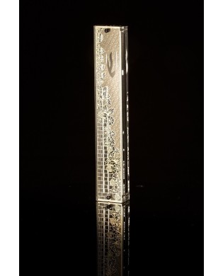 Boitier Mézouza carrée en plexiglas avec le Temple, plaquée argent